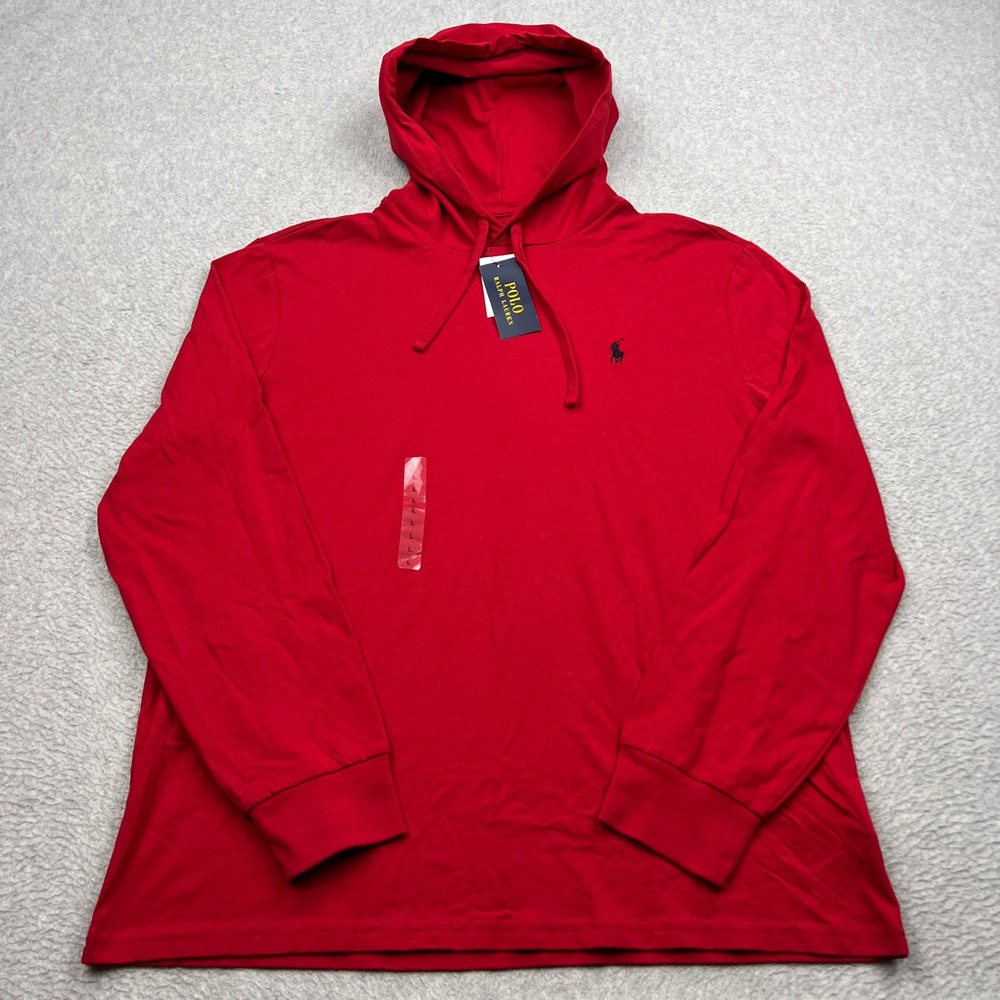 NEW Polo Ralph Lauren Hoodie Mens Large Red Long Sleeve Cotton Jersey Pony Logo